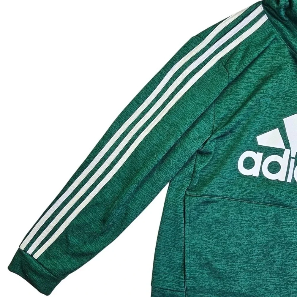 Adidas Boys XL 18/20 Green Heathered Pullover Hoodie 3-Stripe Logo Sweatshirt - Picture 6 of 11